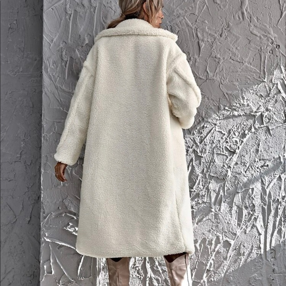 SHEIN Lapel Collar Double Button Teddy Coat